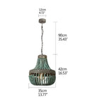 Teal blue wood beads pendant light bedroom woven chandelier