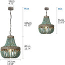 Teal blue wood beads pendant light bedroom woven chandelier