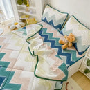 Teal & cream zigzag cool summer blanket set bedroom quilt