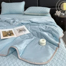 Teal & cream zigzag cool summer blanket set bedroom quilt