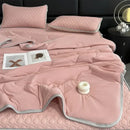 Teal & cream zigzag cool summer blanket set bedroom quilt