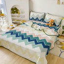 Teal & cream zigzag cool summer blanket set bedroom quilt