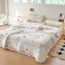 Teal & cream zigzag cool summer blanket set bedroom quilt
