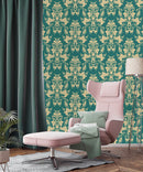 Teal Damask Pattern Wallpaper