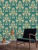 Teal Damask Pattern Wallpaper