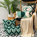 Teal & dark green geometric embroidery tassel cushion case living room