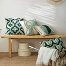 Teal & dark green geometric embroidery tassel cushion case living room