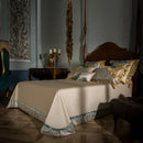 Teal & gold embroidered 200s egyptian cotton bedding set bedroom