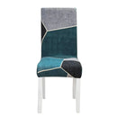Teal & gray geometric stretch chair cover dining room slipcover