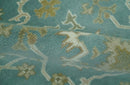 Teal, Ivory and Olive Hand Knotted 6x9 Traditional Oriental Oushak wool rug