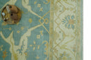 Teal, Olive and Beige Hand Knotted 8x10 Traditional Oriental Oushak wool area rug