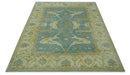 Teal, Olive and Beige Hand Knotted 8x10 Traditional Oriental Oushak wool area rug