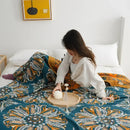 Teal & orange geometric cotton gauze summer blanket bedroom throw
