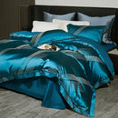 Teal & silver geometric 1000tc egyptian cotton bedding set bedroom