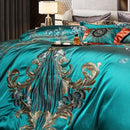 Teal silver & gold embroidered 1200tc jacquard bedding set bedroom