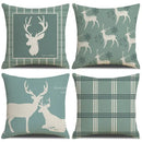 Teal & white deer grid line pillowcase set living room cushion cover