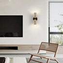 Textured beige concrete and wood led wall light bedroom sconce