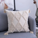 DecorBites™ Beige Tassels Cushion Cover, Handmade Square Home Decoration for Living Room