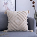 DecorBites™ Beige Tassels Cushion Cover, Handmade Square Home Decoration for Living Room