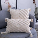 DecorBites™ Beige Tassels Cushion Cover, Handmade Square Home Decoration for Living Room