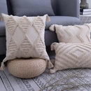 DecorBites™ Beige Tassels Cushion Cover, Handmade Square Home Decoration for Living Room