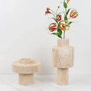 Textured beige travertine stone vase for dining room
