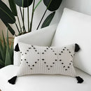 Textured cream & black geometric tassels cushion cover living room