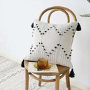 Textured cream & black geometric tassels cushion cover living room