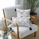 Textured cream & black geometric tassels cushion cover living room