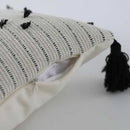 Textured cream & black geometric tassels cushion cover living room