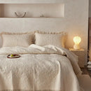 Textured cream cotton quilted bedspread set for bedroom with fringes