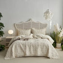 Textured cream cotton quilted bedspread set for bedroom with fringes