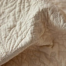 Textured cream cotton quilted bedspread set for bedroom with fringes
