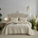 Textured cream cotton quilted bedspread set for bedroom with fringes