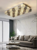 Textured gold crystal led rectangle chandelier dining room light