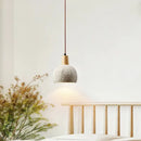 Textured gray cement and wood pendant lamp for dining room