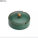 Textured green ceramic ashtray with lid living room smoking accessory