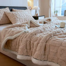 Textured green & cream cozy lamb wool blanket bedroom fleece