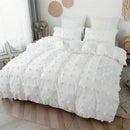 Textured white furball double bed duvet set bedroom bedding