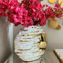 Textured white & golden ceramic vase for living room decor