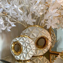 Textured white & golden ceramic vase for living room decor