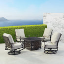 Black Aluminum Fire Table Set with Four Club Chairs
