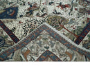 The Jungle Life Hunter and the King Animal Tree Rug Hand Knotted Ivory and Olive Wool