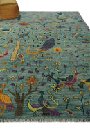 The Jungle Life Peacock Bird Rug Hand Knotted 8x10 Green Wool Rug