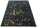The Jungle Life Peacock on tree Rug Hand Knotted 8x10 Green Wool Rug