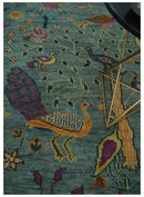 The Jungle Life Peacock on tree Rug Hand Knotted Multi Size Green Wool Rug