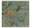The Jungle Life Peacock on tree Rug Hand Knotted Multi Size Green Wool Rug