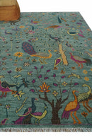 The Jungle Life Peacock on tree Rug Hand Knotted Multi Size Green Wool Rug