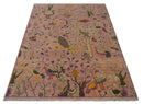 The Jungle Life Peacock on tree Rug Hand Knotted Multi Size Peach Wool Rug