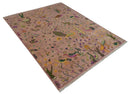 The Jungle Life Peacock on tree Rug Hand Knotted Multi Size Peach Wool Rug